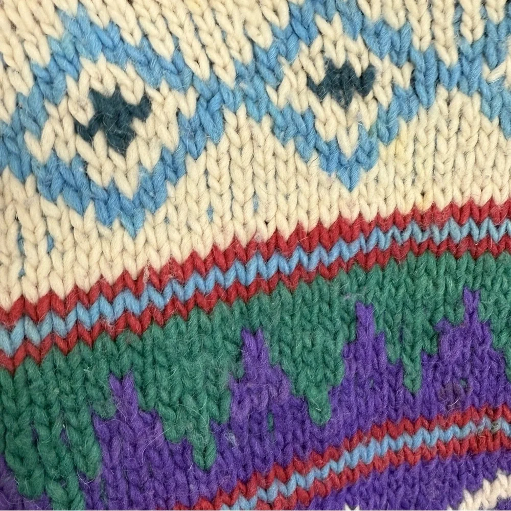 Vintage Fair Isle Chunky Knit Sweater Purple Geometric Ski handmade unisex L- XL - Picture 3 of 8